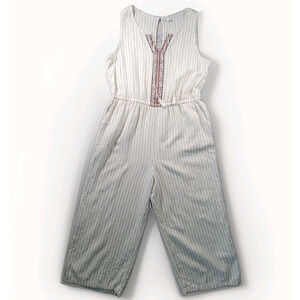 Old Navy Womens L Linen Blend Embroidered Pinstripe Wide Leg Jumpsuit